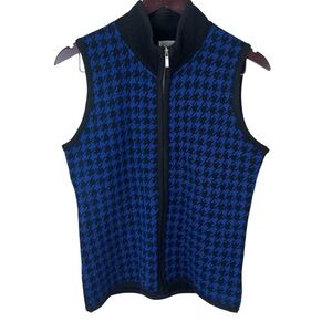 Keren Hart Houndstooth Print 100% Wool Vest Blue & Black Women’s Size Medium VTG